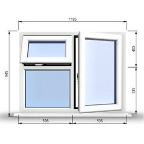 1195mm (W) x 945mm (H) PVCu StormProof  - 1 Opening Window (RIGHT) - Top Opening Window (LEFT) - Toughened Safety Glass - White