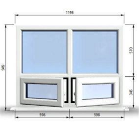 1195mm (W) x 945mm (H) PVCu StormProof Casement Window - 2 Bottom Opening Windows - Toughened Safety Glass - White