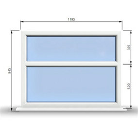 1195mm (W) x 945mm (H) PVCu StormProof Casement Window - 2 Horizontal Panes Non Opening Windows -  White Internal & External