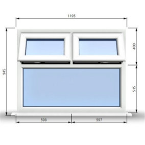 1195mm (W) x 945mm (H) PVCu StormProof Casement Window - 2 Top Opening Windows -  Toughened Safety Glass - White