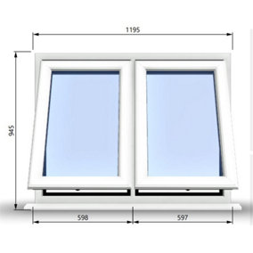 1195mm (W) x 945mm (H) PVCu StormProof Casement Window - 2 Vertical Bottom Opening Windows -  White Internal & External