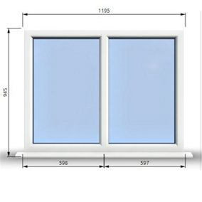 1195mm (W) x 945mm (H) PVCu StormProof Casement Window - 2 Vertical Panes Non Opening Windows -  White Internal & External