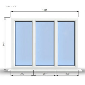 1195mm (W) x 945mm (H) PVCu StormProof Casement Window - 3 Panes Non Opening Window -  White Internal & External