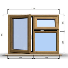 1195mm (W) x 945mm (H) Wooden Stormproof Window - 1 Opening Window (LEFT) - Top Opening Window (RIGHT) - Toughened Safety Glass