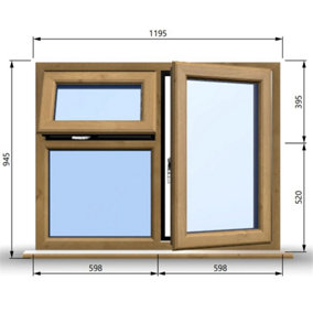 1195mm (W) x 945mm (H) Wooden Stormproof Window - 1 Opening Window (RIGHT) - Top Opening Window (LEFT) - Toughened Safety Glas