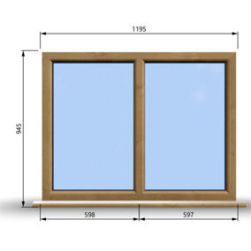 1195mm (W) x 945mm (H) Wooden Stormproof Window - 2 Non-Opening Windows - Toughened Safety Glass