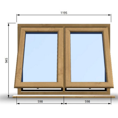 1195mm (W) x 945mm (H) Wooden Stormproof Window - 2 Opening Windows (Opening from Bottom) - Toughened Safety Glass