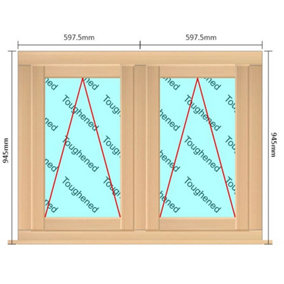 1195mm (W) x 945mm (H) Wooden Stormproof Window - 2 Opening Windows (Opening from Bottom) - Toughened Safety Glass