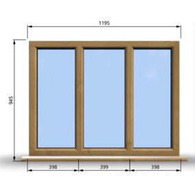 1195mm (W) x 945mm (H) Wooden Stormproof Window - 3 Pane Non-Opening Windows - Toughened Safety Glass
