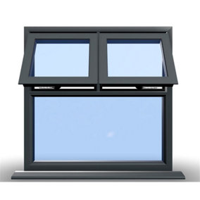 1195mm (W) x 995mm (H) Aluminium Flush Casement - 2 Top Opening Windows - Anthracite Internal & External