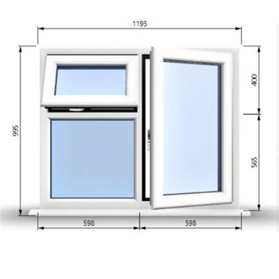 1195mm (W) x 995mm (H) PVCu StormProof  - 1 Opening Window (RIGHT) - Top Opening Window (LEFT) - Toughened Safety Glass - White