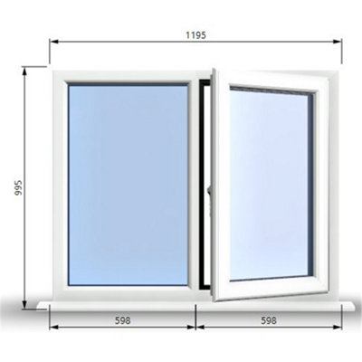 1195mm (W) x 995mm (H) PVCu StormProof Casement Window - 1 RIGHT Opening Window -  Toughened Safety Glass - White