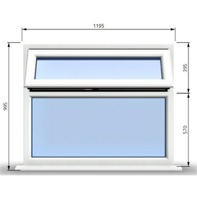 1195mm (W) x 995mm (H) PVCu StormProof Casement Window - 1 Top Opening Window - 70mm Cill - Chrome Handles -  White