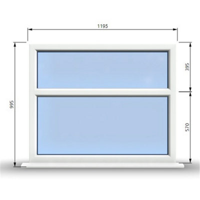 1195mm (W) x 995mm (H) PVCu StormProof Casement Window - 2 Horizontal Panes Non Opening Windows -  White Internal & External