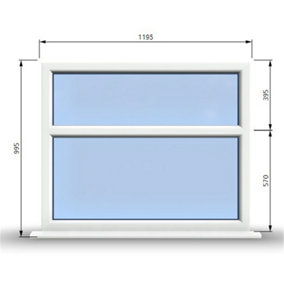 1195mm (W) x 995mm (H) PVCu StormProof Casement Window - 2 Horizontal Panes Non Opening Windows -  White Internal & External