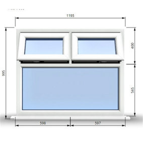1195mm (W) x 995mm (H) PVCu StormProof Casement Window - 2 Top Opening Windows -  Toughened Safety Glass - White