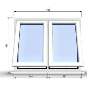 1195mm (W) x 995mm (H) PVCu StormProof Casement Window - 2 Vertical Bottom Opening Windows -  White Internal & External