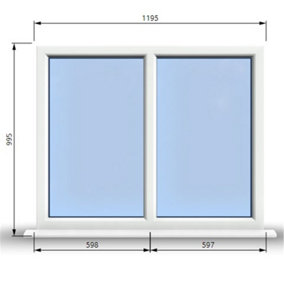 1195mm (W) x 995mm (H) PVCu StormProof Casement Window - 2 Vertical Panes Non Opening Windows -  White Internal & External