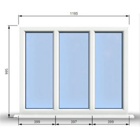 1195mm (W) x 995mm (H) PVCu StormProof Casement Window - 3 Panes Non Opening Window -  White Internal & External