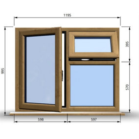 1195mm (W) x 995mm (H) Wooden Stormproof Window - 1 Opening Window (LEFT) - Top Opening Window (RIGHT) - Toughened Safety Glass