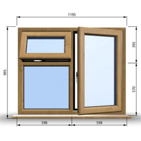 1195mm (W) x 995mm (H) Wooden Stormproof Window - 1 Opening Window (RIGHT) - Top Opening Window (LEFT) - Toughened Safety Glas
