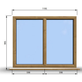 1195mm (W) x 995mm (H) Wooden Stormproof Window - 2 Non-Opening Windows - Toughened Safety Glass