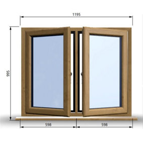 1195mm (W) x 995mm (H) Wooden Stormproof Window - 2 Opening Windows (Left & Right) - Toughened Safety Glass
