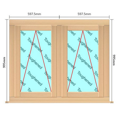 1195mm (W) x 995mm (H) Wooden Stormproof Window - 2 Opening Windows (Opening from Bottom) - Toughened Safety Glass