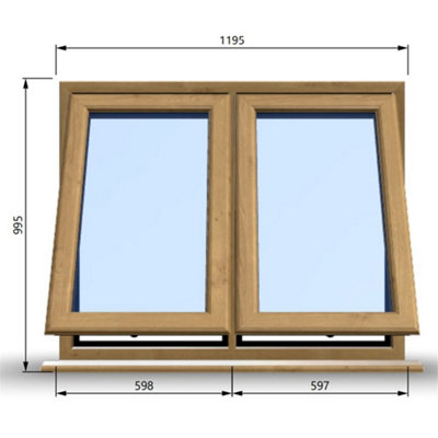 1195mm (W) x 995mm (H) Wooden Stormproof Window - 2 Opening Windows (Opening from Bottom) - Toughened Safety Glass