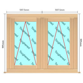 1195mm (W) x 995mm (H) Wooden Stormproof Window - 2 Opening Windows (Opening from Bottom) - Toughened Safety Glass