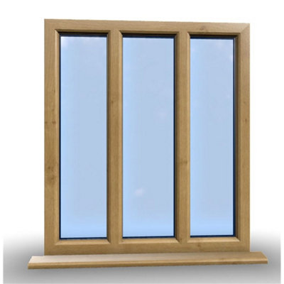 1195mm (W) x 995mm (H) Wooden Stormproof Window - 3 Pane Non-Opening Windows - Toughened Safety Glass - 3