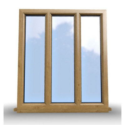 1195mm (W) x 995mm (H) Wooden Stormproof Window - 3 Pane Non-Opening Windows - Toughened Safety Glass - 5