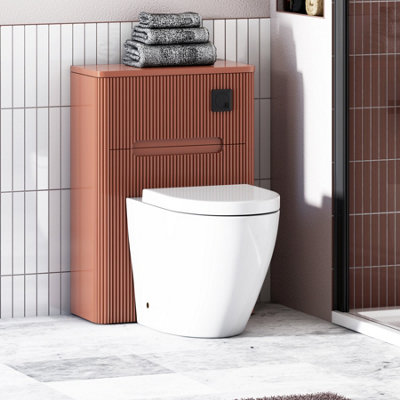 B&Q -  Avenza 550mm Terracotta Clay Btw Wc Unit With Elva Rimless Toilet Pan Soft Close Seat & Concealed Cistern