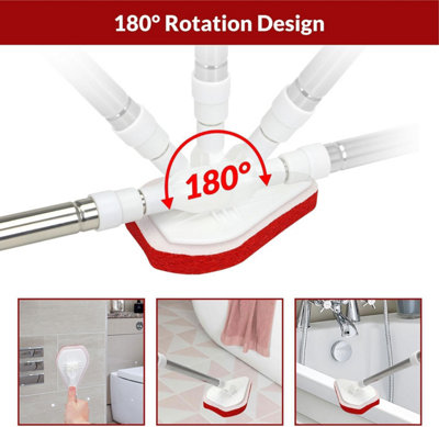 119cm Long Handle Scrubbing Brush with Stiff Bristles - 3 in 1 Shower Cleaning Brush -Multi Function Tile Sink Wall Kitchen Tub - 4