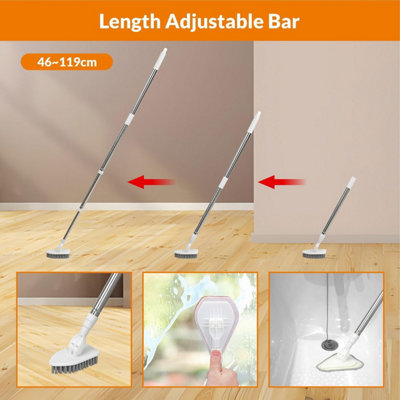 119cm Long Handle Scrubbing Brush with Stiff Bristles - 3 in 1 Shower Cleaning Brush -Multi Function Tile Sink Wall Kitchen Tub - 7