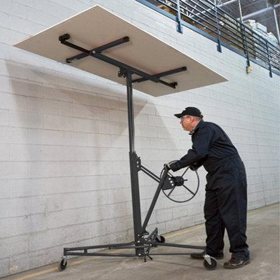 11ft Black Professional Mobile Drywall Hoist Plasterboard Lifter Caster Panel Sheet Lift