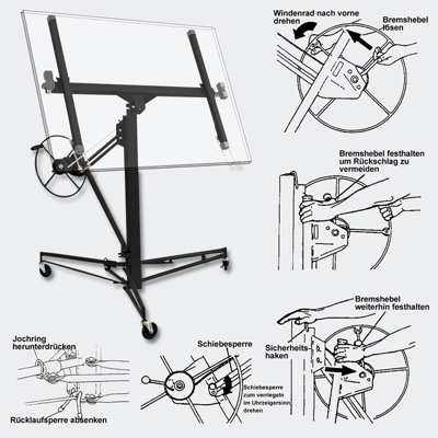 11ft Black Professional Mobile Drywall Hoist Plasterboard Lifter Caster Panel Sheet Lift - 4