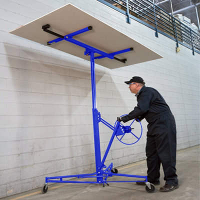 11ft Blue Professional Mobile Drywall Hoist Plasterboard Lifter Caster Panel Sheet Lift