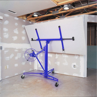 11ft Blue Professional Mobile Drywall Hoist Plasterboard Lifter Caster Panel Sheet Lift