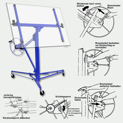 11ft Blue Professional Mobile Drywall Hoist Plasterboard Lifter Caster Panel Sheet Lift - 4