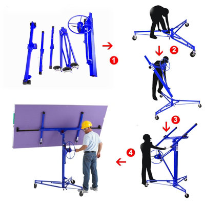 11ft Blue Professional Mobile Drywall Hoist Plasterboard Lifter Caster Panel Sheet Lift - 6