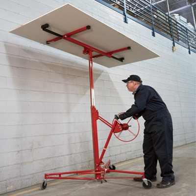 11ft Red Professional Drywall Lifter Panel Hoist Jack Tool Panel Sheet Lift with Rolling Casters