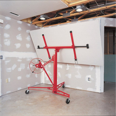 11ft Red Professional Drywall Lifter Panel Hoist Jack Tool Panel Sheet Lift with Rolling Casters