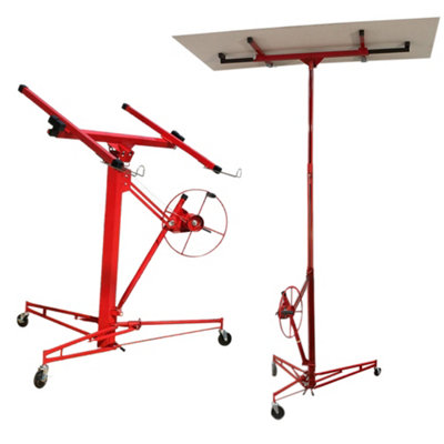 11ft Red Professional Drywall Lifter Panel Hoist Jack Tool Panel Sheet Lift with Rolling Casters