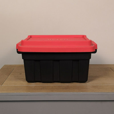 11L Black and Red Small Tuff Stackable Storage Box with Lid and Carry ...
