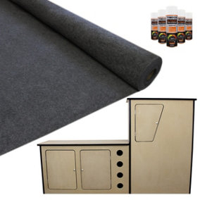 11m2 Van Lining Carpet Super Stretch Kit Anthracite Dark Grey with Camper Motor Home Kitchen Unit