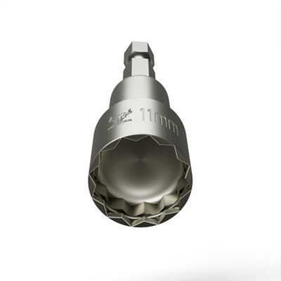 11mm Bi-Hex Nut Driver - 65mm Long with 1/4" Hexagon Drive Suitable for Cladding and Roofing (Pack of 2) - 7
