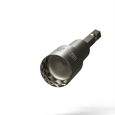 11mm Bi-Hex Nut Driver - 65mm Long with 1/4" Hexagon Drive Suitable for Cladding and Roofing (Pack of 3) - 4