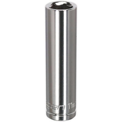 11mm Chrome Plated Deep Drive Socket - Durable High Grade Carbon Steel Tool