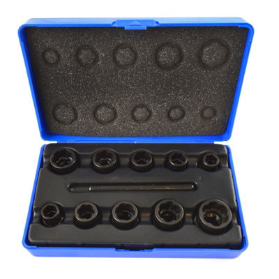 11pc 3/8" Twist Socket Nut Style Bolt Twist Socket Wheel Lock Nut Remover